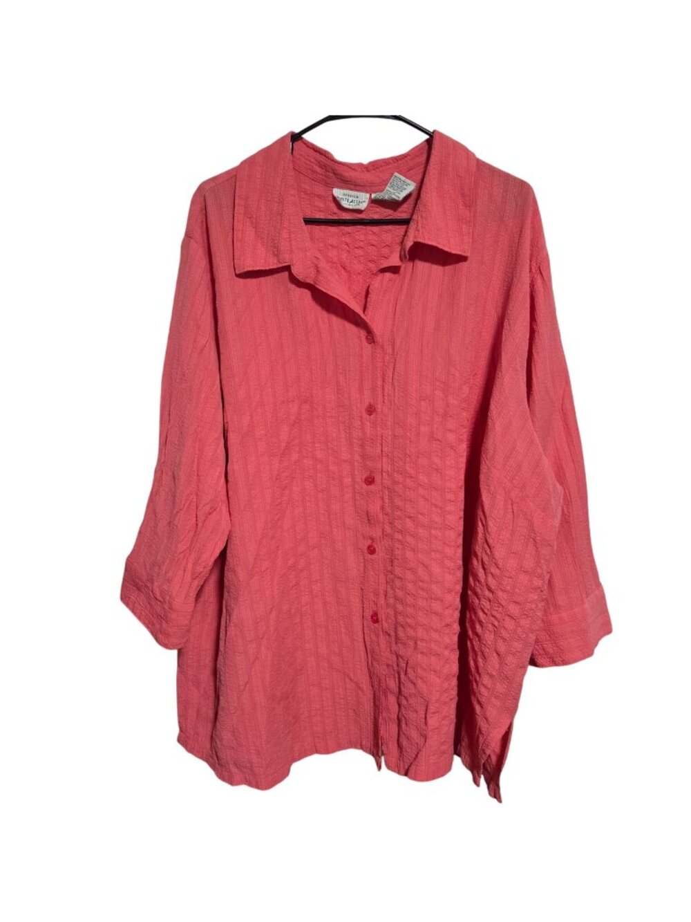White Stag Button Up Blouse Plus Size 26W 28W Coral Textured Tunic Long Sleeve